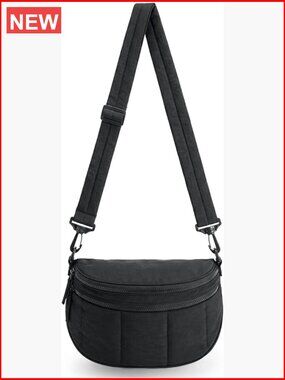 Quilted Puffer Crossbody Bag with Adjustable Strap, 4 Pockets